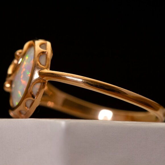 Stunning Vintage 14K Rose Gold Opal Ring, Gold LAB Opal Ring Sz6.75, Custom Made - Picture 6 of 11